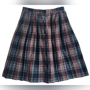Vintage Handmade Wool Plaid Pleated Skirt S-M